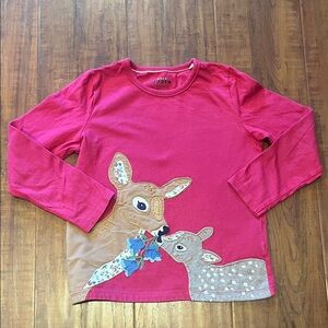 Mini Boden Pink Long Sleeve Tee with Deer Motif
